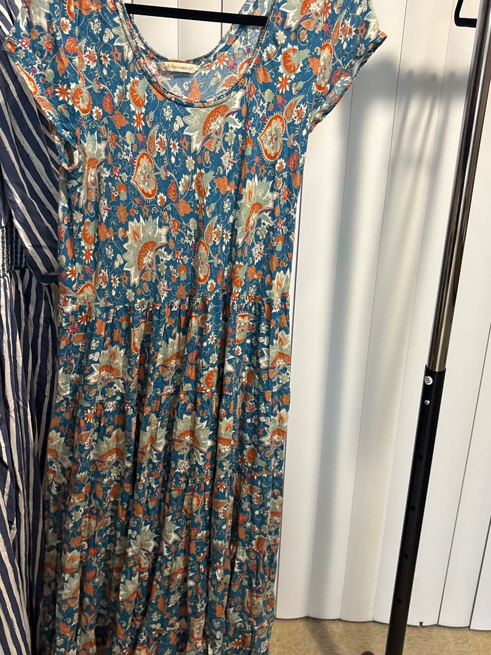 Soft Surroundings Teal Floral Paisley Tiered Dress